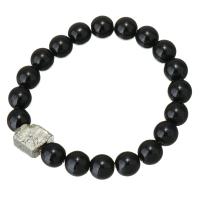 Black Agate Bracelet, with Golden Pyrite, Unisex 10mm Approx 7 Inch 