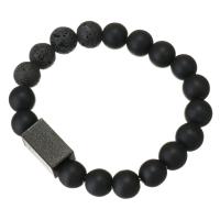 Black Agate Bracelet, with Lava & Stainless Steel, Rectangle, plumbum black color plated, Unisex 10mm Approx 7 Inch 