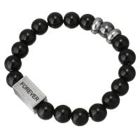 Black Agate Bracelet, with Hematite & Stainless Steel, Rectangle, word forever, Unisex 10mm Approx 7 Inch 