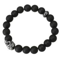 Black Agate Bracelet, with Hematite & Stainless Steel, Skull, Unisex & frosted 10mm Approx 7 Inch 