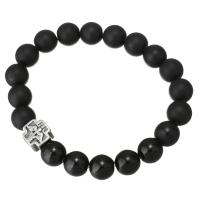 Black Agate Bracelet, with Stainless Steel, Unisex & with letter pattern & frosted, original color 10mm Approx 7 Inch 