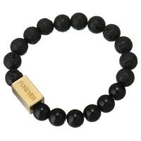 Black Agate Bracelet, with Lava & Stainless Steel, word forever, gold color plated, Unisex & frosted 10mm Approx 7 Inch 