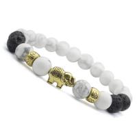 Zinc Alloy Bracelet, with Howlite & Lava, plated, Unisex & ball chain 8mm Approx 8 Inch 