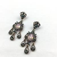 Zinc Alloy Drop Earring, with Crystal, gold color plated, for woman & with rhinestone & blacken 