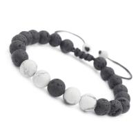 Lava Woven Ball Bracelets, with Howlite & Waxed Cotton Cord & Unisex & adjustable & ball chain, 8mm Approx 8 Inch 
