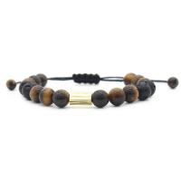 Zinc Alloy Woven Ball Bracelets, with Waxed Cotton Cord & Lava & Tiger Eye, gold color plated, Unisex & adjustable & ball chain, 8mm Approx 8 Inch 