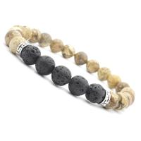 alliage de zinc bracelet, avec lave volcanique & jaspe de photo, Placage, unisexe & chaîne à billes, plus de couleurs à choisir, 8mm Environ 8 pouce, Vendu par brin