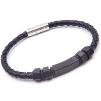 Stainless Steel Bracelet, with Leather, plated, Unisex Approx 8.5 Inch 