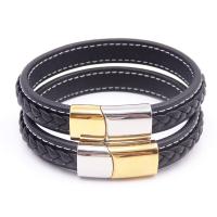 Stainless Steel Bracelet, with Leather, plated, random style & Unisex Approx 8.5 Inch 