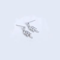 Sterling Silver Drop Earring, 925 Sterling Silver, Leaf, platinum plated, for woman & with rhinestone 