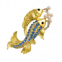Zinc Alloy Brooch, with Plastic Pearl, Fish, gold color plated, Unisex & with rhinestone 