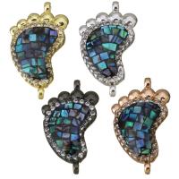 Brass Connector, with Abalone Shell, Foot, plated, micro pave cubic zirconia & epoxy gel & 1/1 loop Approx 1mm 