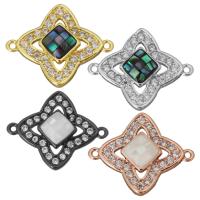 Brass Connector, with White Shell & Abalone Shell, Flower, plated & micro pave cubic zirconia & epoxy gel & 1/1 loop Approx 1mm 