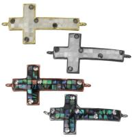 Brass Connector, with Shell & Abalone Shell, Cross, plated & micro pave cubic zirconia & epoxy gel & 1/1 loop Approx 1.5mm 