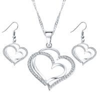 Rhinestone Zinc Alloy Jewelry Set, earring & necklace, Heart, plated, twist oval chain & for woman & with rhinestone Approx 18 Inch 