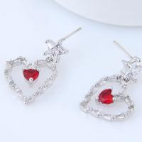 Cubic Zircon Brass Earring, Heart, plated, for woman & with cubic zirconia nickel, lead & cadmium free 