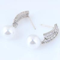 Messing Tropfen Ohrring, mit ABS-Kunststoff-Perlen, platiniert, Micro pave Zirkonia & für Frau, frei von Nickel, Blei & Kadmium, 25x10mm, verkauft von Paar