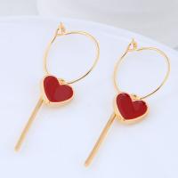 Brass Drop Earring, Heart, real gold plated, for woman & enamel, nickel, lead & cadmium free 