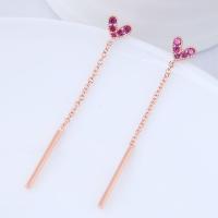 Zinc Alloy Drop Earring, stainless steel post pin, Heart, rose gold color plated, micro pave cubic zirconia & for woman, lead & cadmium free 