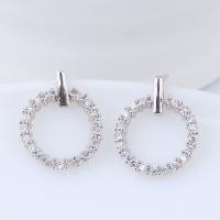 Zinc Alloy Stud Earring, stainless steel post pin, Round, plated, micro pave cubic zirconia & for woman lead & cadmium free 