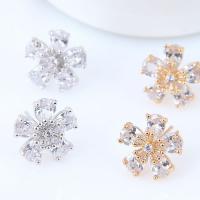 Zinc Alloy Stud Earring, stainless steel post pin, Flower, plated, for woman & with cubic zirconia lead & cadmium free, 13mm 