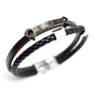 Stainless Steel Bracelet, with Leather, plated, Double Layer & Unisex, 38mm Approx 8 Inch 