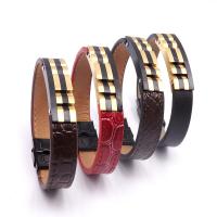 Stainless Steel Bracelet, with Leather, plated, Unisex 13mm Approx 8 Inch 