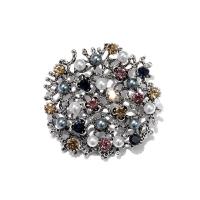 aleación de zinc broche, con Perlas plásticas, Flor, chapado en color de plata antigua, para mujer & con diamantes de imitación & hueco, 52x54mm, Vendido por UD