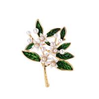 Zinc Alloy Brooch, with Shell Pearl, Flower, 18K gold plated, for woman & enamel 