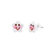 925 Sterling Silver Stud Earring, with White Shell, Smiling Face, Tole Paintng & for woman 