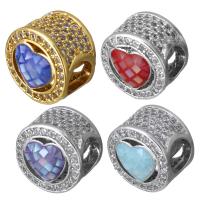 Brass European Bead, with Shell, Flat Round, plated, micro pave cubic zirconia & without troll Approx 4.5mm 