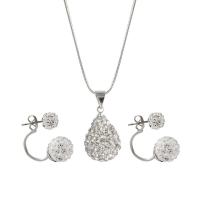 Rhinestone Zinc Alloy Jewelry Set, Stud Earring & necklace, with 2inch extender chain, silver color plated, box chain & for woman & with rhinestone, white Approx 18.8 Inch 