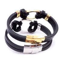 Stainless Steel Bracelet, with Leather, plated, folk style & for woman 7mm Approx 8 Inch 