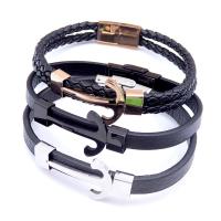 Stainless Steel Bracelet, with Leather, Anchor, plated, Double Layer & Unisex & woven pattern 12mm Approx 8 Inch 
