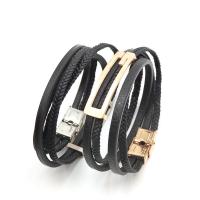 acier inoxydable bracelet, avec Cuir, Placage, bracelet tressé & unisexe & 4 brins, plus de couleurs à choisir Environ 8 pouce, Vendu par brin