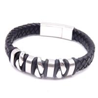 Stainless Steel Bracelet, with Leather, Unisex, 12mm Approx 8 Inch 