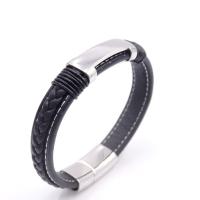 нержавеющая сталь браслет, с Кожа, плетеный браслет & Мужская, 12mm, длина:Приблизительно 8 дюймовый, продается Strand