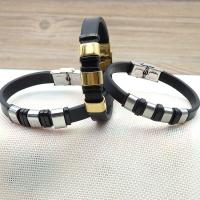 Stainless Steel Bracelet, with Leather, random style & Unisex, 15mm Approx 8.5 Inch 