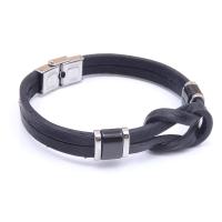 Stainless Steel Bracelet, with Leather, plated, Double Layer & Unisex, 13mm Approx 8.5 Inch 