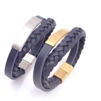 Stainless Steel Bracelet, with Leather, plated, Double Layer & Unisex 10mm Approx 8 Inch 
