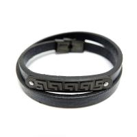 Stainless Steel Bracelet, with Leather, black ionic, Double Layer & Unisex, 8mm Approx 16 Inch 