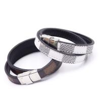 Leather Bracelet, with Stainless Steel, Double Layer & Unisex 12mm Approx 16 Inch 