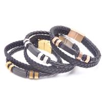 Leather Bracelet, with Titanium Steel, plated, Double Layer & Unisex 12mm Approx 8 Inch 
