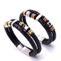 Leather Bracelet, with Titanium Steel, plated, Double Layer & Unisex 13mm Approx 8 Inch 