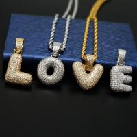 Brass Sweater Chain Necklace, Alphabet Letter, plated, rope chain & micro pave cubic zirconia Approx 23.6 Inch 