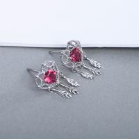 925 Sterling Silver Drop Earring, with Crystal, Heart, for woman & faceted & hollow 