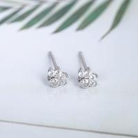 Sterling Silver Stud Earring, 925 Sterling Silver, Claw, platinum plated, for woman & with rhinestone 