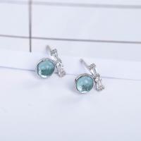 925 Sterling Silver Stud Earring, with Glass, platinum plated, for woman 
