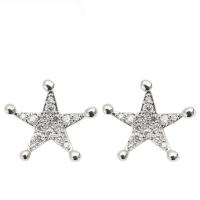 Sterling Silver Stud Earring, Argent sterling 925, étoile, pavé de micro zircon & pour femme Vendu par paire
