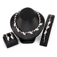 Rhinestone Zinc Alloy Jewelry Set, Stud Earring & choker & bracelet, with 1.96lnch, 1.77lnch extender chain, Leaf, rose gold color plated, for woman & with rhinestone Approx 12.8 Inch, Approx 4.72 Inch 